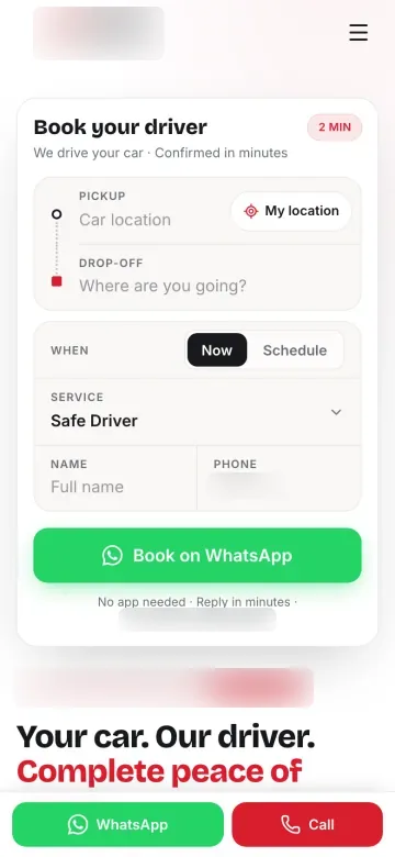 Chauffeur booking website on a phone
