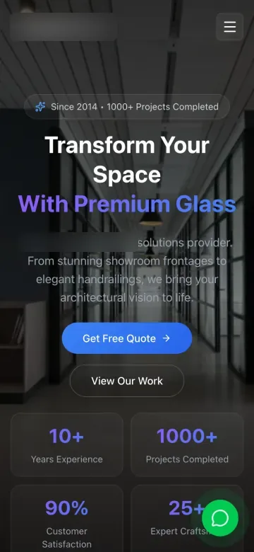 Glass and interiors company website on a phone