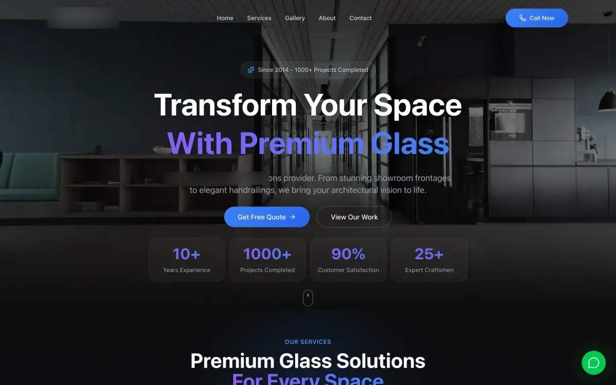 Glass and interiors company website, home page